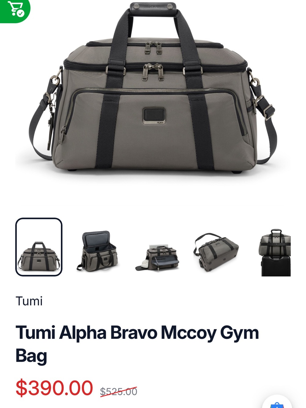Tumi Duffel Bag in Gray with Black Straps